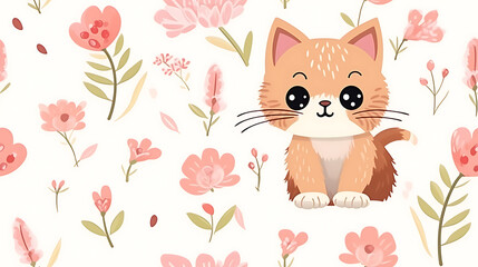 cute Cat is cartoon hand drawn style - Seamless tile. Endless and repeat print.