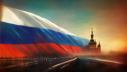 Generated image of a russian flag on kremlin background