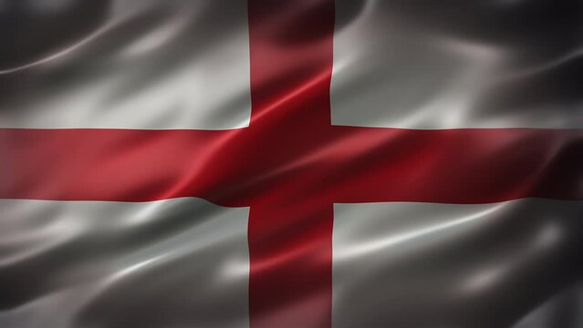 The National Flag of England, full frame, front view, glossy, sleek, elegant silky texture, waving in the wind, realistic 4K CG animation, movie-like look, seamless loop-able.