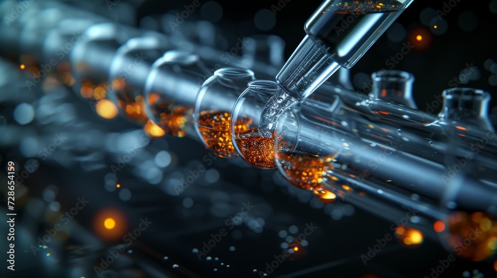 Poster An abstract background shows a pipette adding fluid to several test tubes.