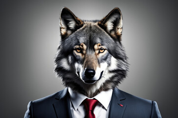 Fototapeta premium Portrait of wolf in a business suit.