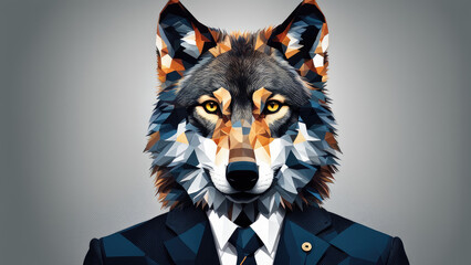 Fototapeta premium Portrait of wolf in a business suit.