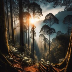 sunrise in the forest