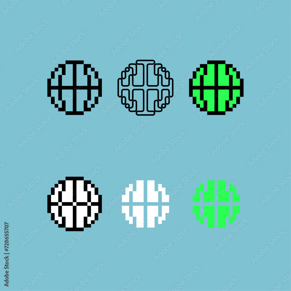 Poster pixel art outline sets icon of website link variation color.web internet www icon on pixelated style