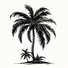 Silhouette of Tropical Palm Trees on White Background

