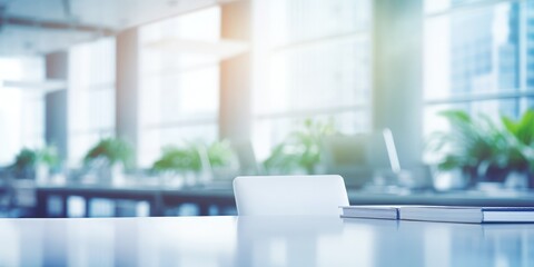 Blur background of empty modern office background in city center workspace interior design