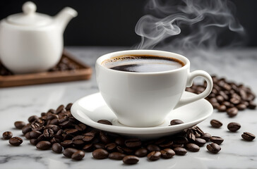 Fototapeta premium cup of coffee with beans