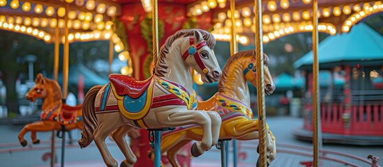 Fototapeta na wymiar Children's carousel with small red and yellow triple.