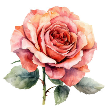 cute watercolor rose flower isolated