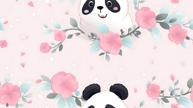 cute panda's is cartoon hand drawn style - Seamless tile. Endless and repeat print.