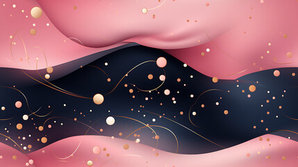 golden pink background with golden lines on the edges and gold polka dots, in the style of soft pink and magic, sharp and angular - Seamless tile. Endless and repeat print.