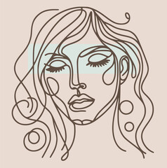Vector young woman abstract face one line art illustration