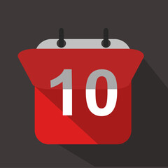 
Number 10 calendar flat icon with inverted page isolated on black background with shadows.Vector illustration.