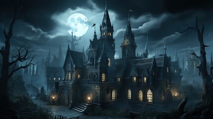 An old castle under the moon