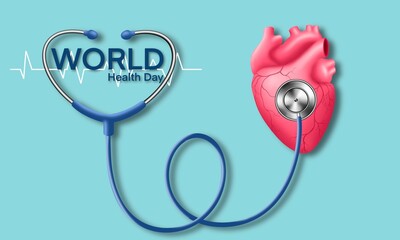 World Heart Day concept, heart with a stethoscope