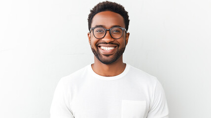 Portrait of joyful happy african american young man in eyeglasses.
 - Powered by Adobe