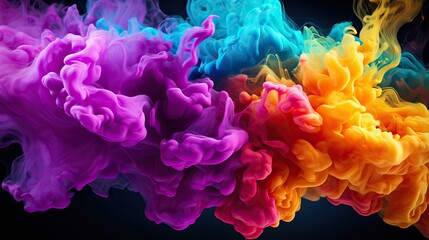 an image of colorful ink flying on a dark background