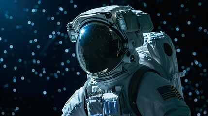 Space Adventure, Astronaut in Reflective Spacewalk Suit - obrazy, fototapety, plakaty