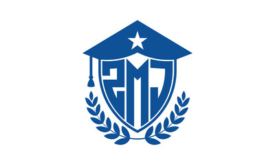 ZMJ three letter iconic academic logo design vector template. monogram, abstract, school, college, university, graduation cap symbol logo, shield, model, institute, educational, coaching canter, tech