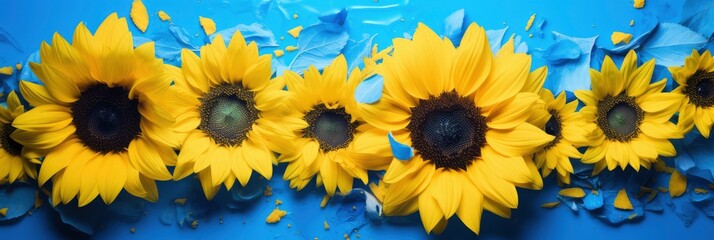 Sunflower Painted Blue Yellow Petals Lies, Background Image, Background For Banner, HD