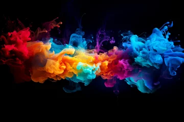 Keuken spatwand met foto Dynamic flow of vibrant ink colors drops creating colorful smoke effect © LiliGraphie