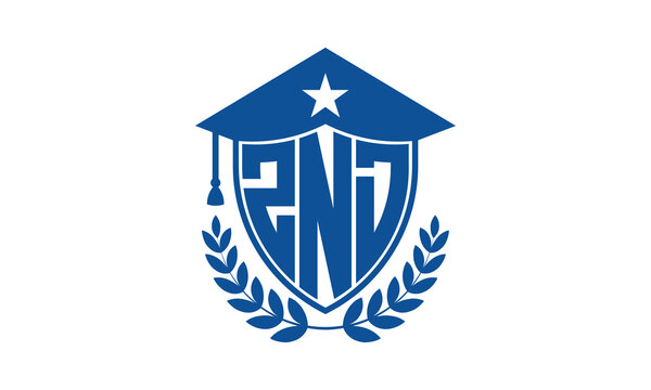 ZND three letter iconic academic logo design vector template. monogram, abstract, school, college, university, graduation cap symbol logo, shield, model, institute, educational, coaching canter, tech