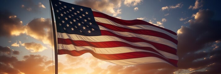 United States Flag Waving On Sundown, Background Image, Background For Banner, HD