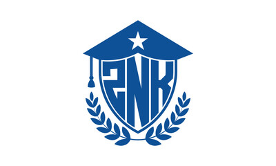 ZNK three letter iconic academic logo design vector template. monogram, abstract, school, college, university, graduation cap symbol logo, shield, model, institute, educational, coaching canter, tech