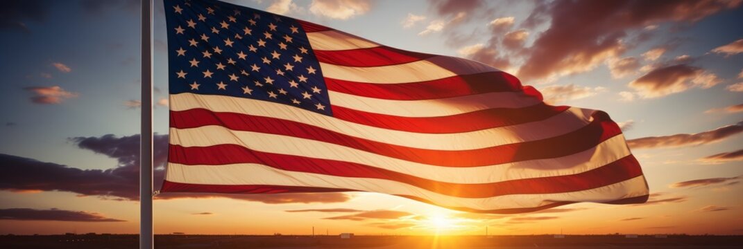 United States Flag Waving On Sundown, Background Image, Background For Banner, HD