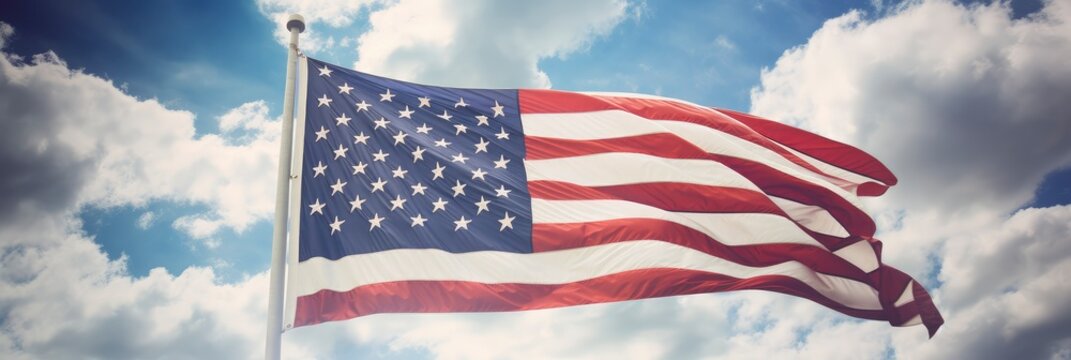 Usa Flag On Sky Background National, Background Image, Background For Banner, HD