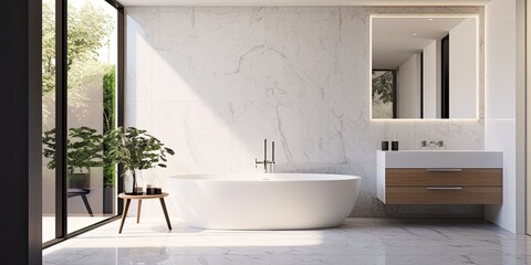 Stunning contemporary bathroom in Australian estate with marble tiles.
