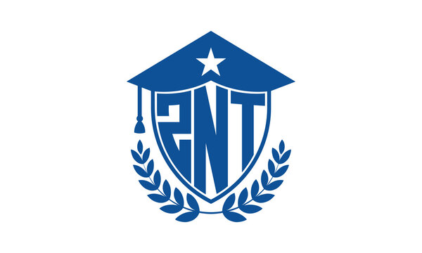 ZNT three letter iconic academic logo design vector template. monogram, abstract, school, college, university, graduation cap symbol logo, shield, model, institute, educational, coaching canter, tech