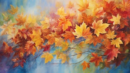 Autumn leaves cascade down in a calming rhythm, forming a colorful, natural tapestry 