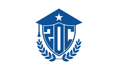 ZOC three letter iconic academic logo design vector template. monogram, abstract, school, college, university, graduation cap symbol logo, shield, model, institute, educational, coaching canter, tech
