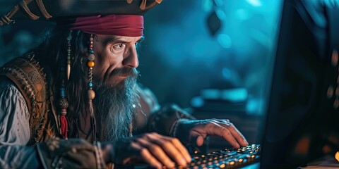 Computer pirate using a computer to access illegal online content