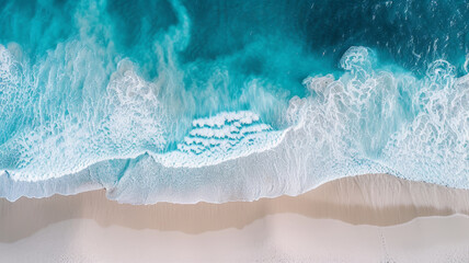 Obraz premium Aerial View, Dramatic Ocean Waves on Dark Aquamarine Shore