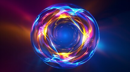 Top view. Translucent multicolored torus Blue fire ring, plasma shock wave, Technicolor