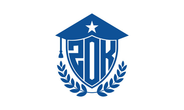 ZOK three letter iconic academic logo design vector template. monogram, abstract, school, college, university, graduation cap symbol logo, shield, model, institute, educational, coaching canter, tech