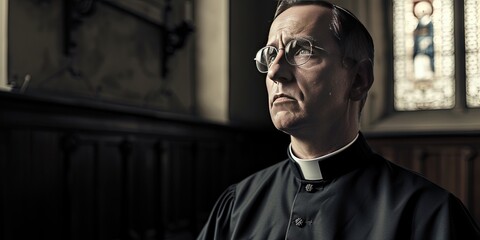 Catholic priest. fictional leader of the Catholic church having taken a vow of abstinence 
