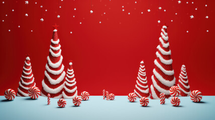 Festive Christmas Decorations on Red Background