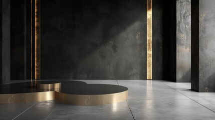 Wallpaper for interior architecture for text, very minimalist design, only two objects in the scene, black and gold interior