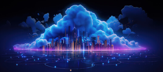 Neon Blue Cloud Network Connection