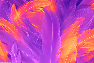 Obraz premium Fluffy purple orange feather abstract background.