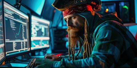 Computer pirate using a computer to access illegal online content