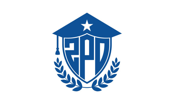 ZPO three letter iconic academic logo design vector template. monogram, abstract, school, college, university, graduation cap symbol logo, shield, model, institute, educational, coaching canter, tech