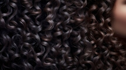 Dark brown curly hair background.