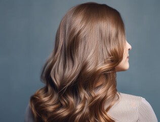 Fototapeta premium Beautiful girl with brown hair coloring. Stylish hairstyle curls done in a beauty salon. Fashion, cosmetics and makeup