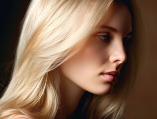 Fototapeta premium Woman with blonde hair, elegant hair, shiny and glossy.