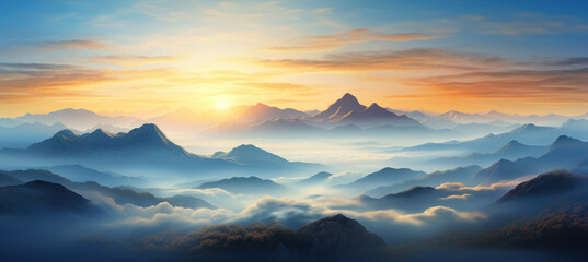 Fototapeta na wymiar Mountain Sunrise Elegance, Light Bronze and Azure Hues