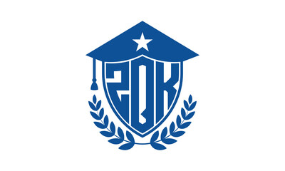ZQK three letter iconic academic logo design vector template. monogram, abstract, school, college, university, graduation cap symbol logo, shield, model, institute, educational, coaching canter, tech